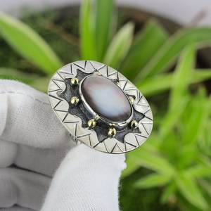 Handmade Mother of Pearl Bezel Setting 925 Sterling <b>Silver</b> Unique Elegant Fashion Gemstone Jewelry Boho <b>Ring</b> for Wedding & Party - Product Image 5