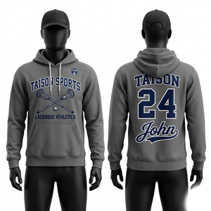 Premium 320 GSM cotton polyester <b>fleece</b> lacrosse hoodie <b>black</b> orange contrast panel sublimation and embroidery custom logo - Product Image 2