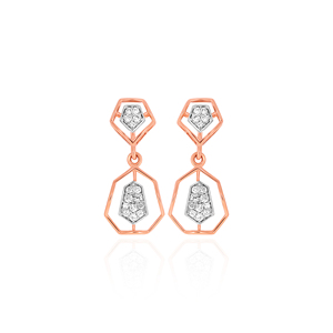 Designer Rose Gold 14K Lab Grown <b>Diamond</b> Polygon <b>Dangle</b> <b>Earrings</b> with Micro Pave <b>Diamond</b> Trendy Elegant Party Wear Jewelry - Product Image 1