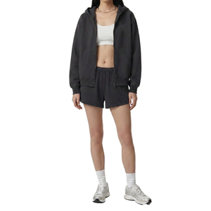 Nouveaux shorts de sport pour femmes, style universitaire, en molleton de coton premium, grammage lourd 450 GSM, avec ceinture élastique, personnalisation de marque OEM - Product Image 6