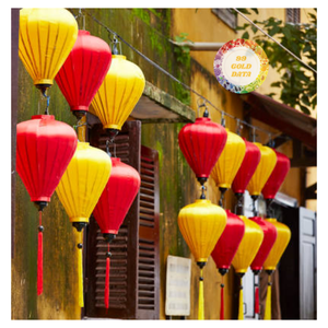 Lanterne en soie à cadre en bambou traditionnel, artisanat vietnamien classique, fabriquée à la main, durable, réutilisable, décorations de Pâques, livraison rapide - Product Image 1