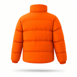 Custom Men Orange Puffer Jacket Winter Quilted Bubble Coat Lightweight Warm Insulated Zip Up Jacket OEM Wholesale Manufacturer - Product Image 3