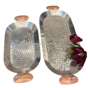 Luxury Handmade Silver Plated Aluminum Metal Tray Creative Oval Shape Dishes & <b>Plates</b> Best Deal Hot Selling Sets of 2 - Product Image 5