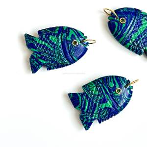 Pendentif Poisson en Azurite Malachite Naturelle AAA, Collier en Argent 925 Fait Main avec Breloque Poisson en Pierre Précieuse, Bijou en Cristal de Guérison Sculpté à la Main - Product Image 6