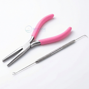 Alicates Profesionales de Acero Inoxidable de 7 Pulgadas para Extensiones de Cabello, de Punta Larga y Boca Plana, Mango Rosa, Aguja de Doble Cara, Calidad Profesional - Product Image 1