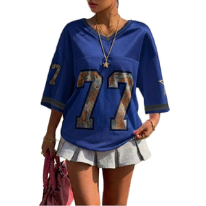 Camiseta de malla de poliéster 100% extragrande para mujer, con estampado de números vintage, corte holgado, estilo urbano, informal, deportiva - Product Image 6