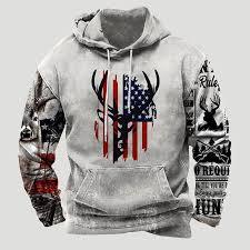 Sweat-shirt de chasse au cerf personnalisé |   Impression par sublimation du drapeau américain |   Pull-over en polaire de performance pour l'extérieur, poids lourd - Product Image 2
