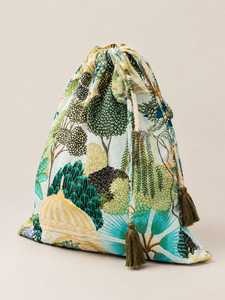 Printed Cotton Fabric Drawstring Large Cosmetic Bag for Pouch Jewelry Storage <b>Travel</b> <b>Organizer</b> Custom Gift Bag - Product Image 2