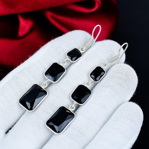 <b>Black</b> <b>Onyx</b> 925 Sterling Silver Dangle <b>Earrings</b> Handmade Faceted Gemstone Jewelry - Product Image 2