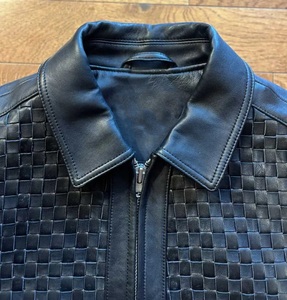 Blouson Bomber en Cuir PU Tressé Noir pour Homme, Col Rabattu, Fermeture Éclair, Style Moto Biker, Vêtement d'Automne - Product Image 6