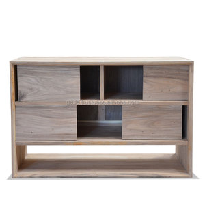 Mesa Consola Minimalista Moderna de Madera Maciza con Puerta Corredera, Acabado Lijado Fino, Mueble Convertible para Sala de Estar - Product Image 2
