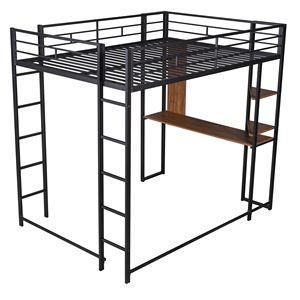 Letto a soppalco in metallo nero a grandezza naturale con 2 ripiani e una scrivania (Vecchio SKU LP000191AAB) - Product Image 5