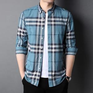 Chemise décontractée à manches longues pour homme, à carreaux, col boutonné, 100% coton popeline, respirante, manches longues, chemises tissées pour le printemps - Product Image 3