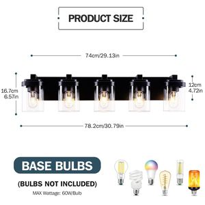 5-<b>Light</b> Bathroom <b>Vanity</b> <b>Light</b> in Matte Black with Clear Glass Shades Nickel Finish - Product Image 2