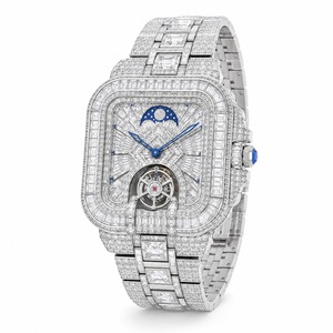 Luxury Women's <b>Diamond</b> <b>Watch</b> Rectangle Stainless Steel Case Moon Phase Mechanical Analog Dial - Product Image 1