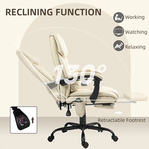 Beige High Back Reclining Office Chair with 6 <b>Vibrating</b> Points Nylon Base and <b>Remote</b> Includes Footrest and Massage Features - Product Image 5