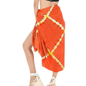 Conjunto de bikini de dos piezas para mujer, de cintura alta, con pareo de playa, traje de baño estampado de malla, 100% poliéster, estilo coreano - Product Image 4