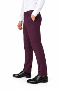 Pantalon de Costume Homme Coupe Droite Bordeaux avec Braguette Boutonnée Anti-Plis en Tissu Léger Coton - Product Image 3