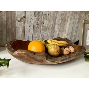 Bol à fruits en teck traditionnel fait main avec des sculptures artistiques - Décoration d'intérieur en gros - Product Image 2