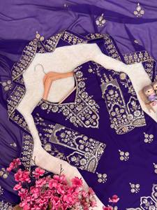 Salwar Dupatta Morado Real Bordado, Traje de Fiesta Nupcial para Mujer, Tela Faux Georgette Étnica Premium de Secado Rápido para Verano - Product Image 5