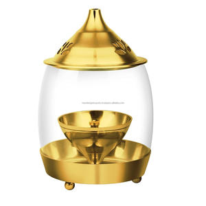 Oil Akhand Diyas, Mandir Jyoti, support de mèche, lampes traditionnelles à couvercle en or avec cheminée en verre - Product Image 3