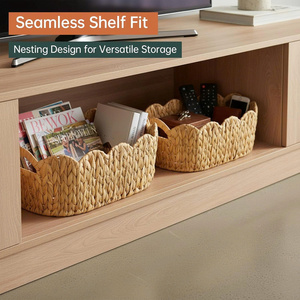 Water Hyacinth Oval <b>Basket</b> Natural Wholesales Natural and White Colors Storage <b>Baskets</b> Wicker Laundry <b>Basket</b> - Product Image 2