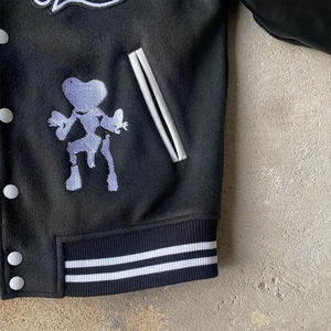 Custom Embroidered PU <b>Leather</b> Look Streetwear Varsity <b>Jacket</b> <b>Men</b> Black Quilted Patch Winter Outerwear OEM Service - Product Image 5