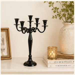 Elegant <b>Black</b> 5 Arm Metal <b>Candelabra</b> Tabletop Centerpiece for Wedding Party Events Vintage Modern Style Tall Candle Stand Holder - Product Image 4