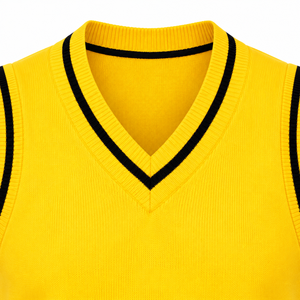 เสื้อกั๊กไหมพรมสีเหลือง Iota Phi Theta สำหรับผู้ชาย คอวี แขนกุด ลายทางสีดำ แต่งขอบยางยืด สไตล์ลำลอง เหมาะสำหรับใส่ในมหาวิทยาลัย - Product Image 6
