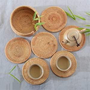 Handmade Eco-Friendly Classic Style Rattan Wooden Bamboo Coaster Non-Slip Cup Holders Mats Porcelain Cup <b>Stand</b> Tea <b>Drinks</b> - Product Image 1
