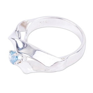 Anillo Minimalista de Topacio Azul Facetado, Plata de Ley 925, Piedra Preciosa Natural, Regalo para Mujer - Product Image 3