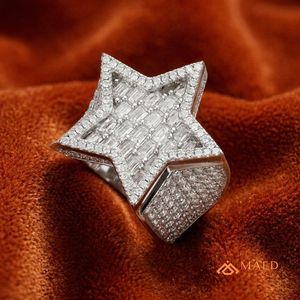 Moissanite <b>Ring</b> <b>Mens</b> Star Signet <b>Ring</b> Rose Gold Finish Baguette Stone Statement Jewelry Luxury Gift for Him Premium Style - Product Image 4