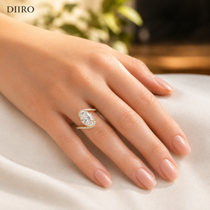 Bague de fiançailles de luxe en or jaune 14 carats plaqué or avec moissanite pour femme, forme ovale, pavé de diamants - Product Image 4