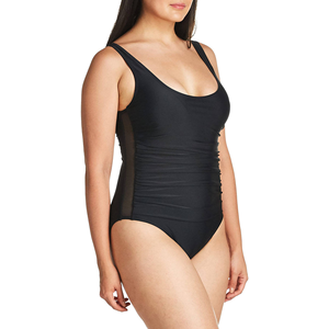 Women One Piece Swimsuit Scoop Neck Ruched Tummy Control High Waist Solid Swimwear Spandex Polyester - Product Image 2