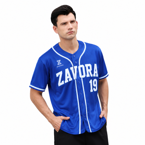 Camiseta de Béisbol Azul Rey Personalizada con Ribete Blanco, Uniforme de Equipo con Botones, Logotipo Personalizado, OEM, Venta al Por Mayor, Ropa Deportiva - Product Image 2