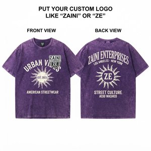 ZAINI ENTERPRISES Men's <b>Purple</b> Acid Wash Short Sleeve T-<b>Shirt</b> O-Neck Oversized Streetwear Cotton Jersey Letter Pattern - Product Image 1