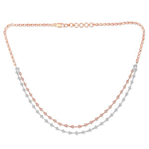 Collar de Diamantes Geométricos de Doble Capa con Eslabones en Oro Rosa y Blanco y Diseño Repetitivo de Forma de Cometa - Product Image 1