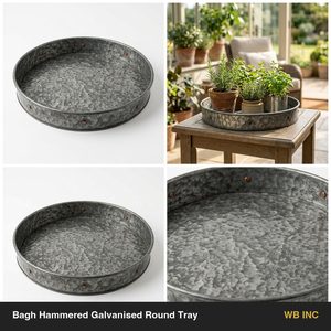 Plateau de service en fer galvanisé vieilli fait main de 35 cm avec surface texturée pour la décoration intérieure et l'utilisation hôtelière - Product Image 6