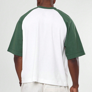 Regular Fit Camiseta <b>White</b> Dark Green Raglan T-Shirt O-Neck Soft Casual Short Sleeve <b>Tee</b> Cotton Solid Front Blank Custom T-shirt - Product Image 2