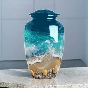 Urna de Metal con Diseño de Conchas Marinas para Cremación, Recuerdo Conmemorativo para Cenizas de Adultos, Exhibición de Mesa - Product Image 1