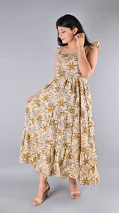 ชุดเดรสยาวผ้าฝ้ายพิมพ์ลายด้วยมือ สีพื้น สไตล์ฮิปปี้ ยั่งยืน สำหรับฤดูใบไม้ร่วง/ฤดูร้อน ลายดอกไม้ - Product Image 3