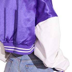 Veste universitaire tendance pour femmes avec logo personnalisé, manches en cuir imprimées brodées et respirantes, coupe ajustée 2025 - Product Image 2