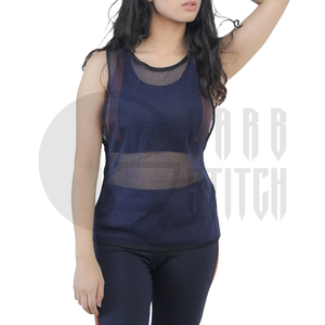 <b>Women's</b> Breathable <b>Mesh</b> Tank <b>Top</b> O-Neck Sleeveless Sporty Hollow Out Design Solid Color Knitted Polyester Workout <b>Top</b> - Product Image 3