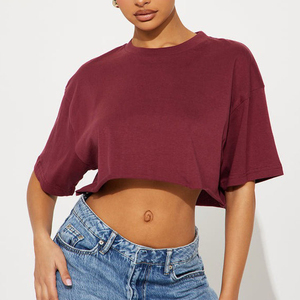Women's Lightweight Breathable Summer <b>Crop</b> <b>Top</b> Sporty Round Neck Short Sleeve Shirt Fashionable Heavyweight <b>Top</b> - Product Image 5