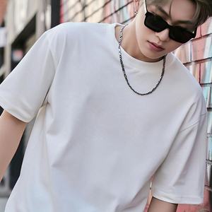 Camisa de algodón orgánico 100% de alta calidad, ropa de calle con escote pequeño pesado de 300gsm, Camiseta de algodón 100% con logotipo personalizado para hombres, ajuste holgado - Product Image 2