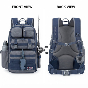 <b>Heavy</b> <b>Duty</b> 600D Oxford PU Fishing Bag 420 GSM Olive Green <b>Backpack</b> Custom Logo Multi Pocket Rod Holder Outdoor Gear 30-40L - Product Image 1
