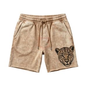Shorts décontractés d'été vert olive délavé de qualité supérieure, coupe ample, avec logo discret, en coton épais pour homme - Product Image 3