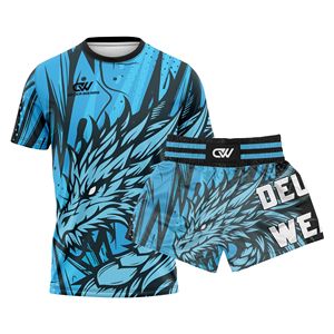 Conjunto de Boxeo, MMA y Muay Thai con Logotipo y Diseño Sublimados Personalizados OEM, Ropa de Entrenamiento Elástica de Secado Rápido de Fibra de Poliéster/Spandex, Manga Corta - Product Image 1