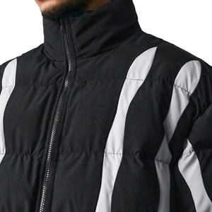 Chaqueta Acolchada para Hombre, Color Negro y Blanco, con Cuello Alto, Cierre de Cremallera, Resistente al Viento, para Invierno, Estilo Urbano, con Relleno Grueso de Poliéster - Product Image 5