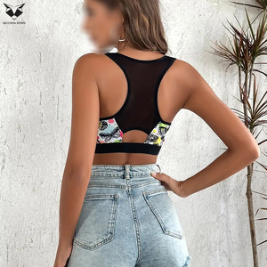 Produit le plus vendu : Soutien-gorge de sport pour femme à imprimé floral color block et dos nageur, sexy, confortable, push-up, pour le yoga, la gym et le fitness - Product Image 2